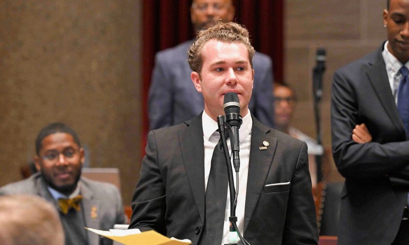 State Rep. Jeremy Dean, D-Springfield, speaks in February on the Missouri House floor.