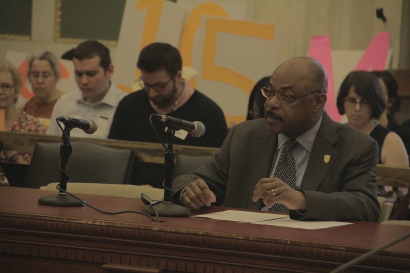 PFT President Jerry Jordan speaks at a City Council budget hearing