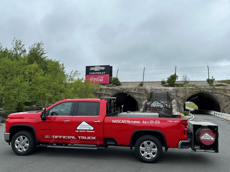 The Pocono Raceway team uses a high-powered jet dryer, fitted with a helicopter turbine, for their 2.5-mile racetrack ahead of bad weather situations.
