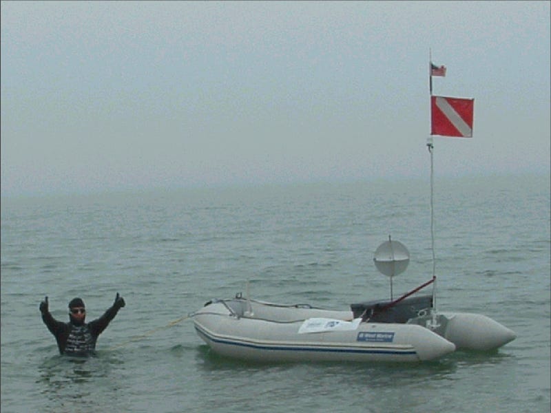 Jim "The Shark" Dreyer was pulled from the waters of Lake Michigan this week, effectively ending his second recent attempt to swim the full 82-mile width between Wisconsin and Michigan as the weather had other plans.