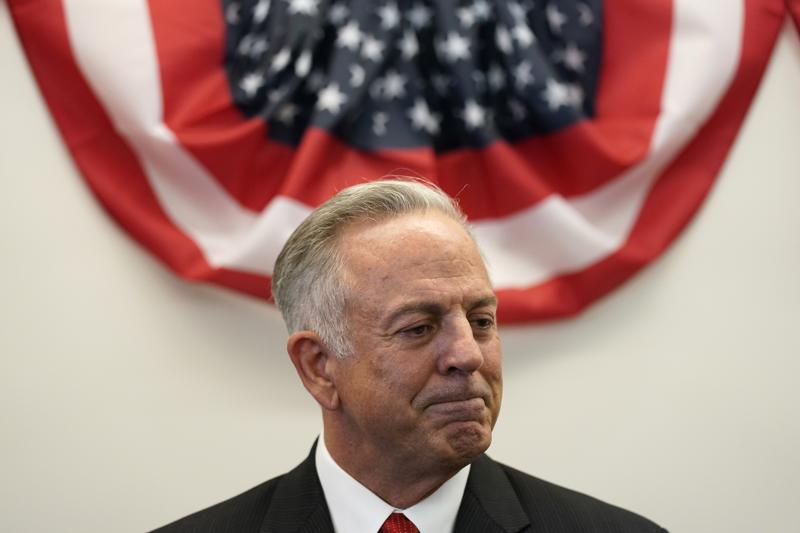 Clark County Sheriff Joe Lombardo speaks with journalists at a news conference announcing his candidacy for governor of Nevada, June 28, 2021, in Las Vegas.