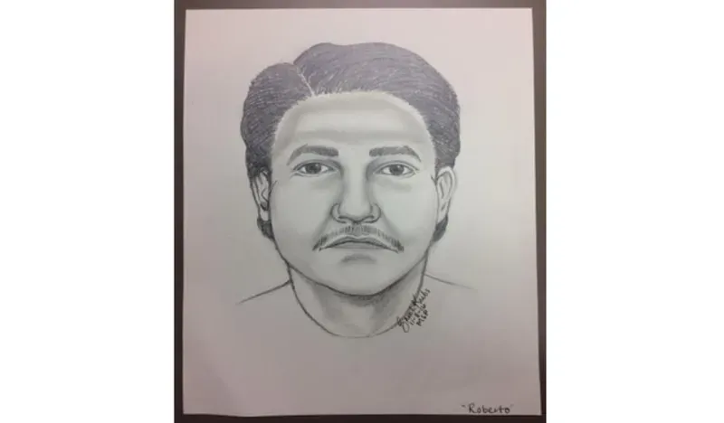 A sketch of an unidentified man whose body was found in a Michigan cornfield.