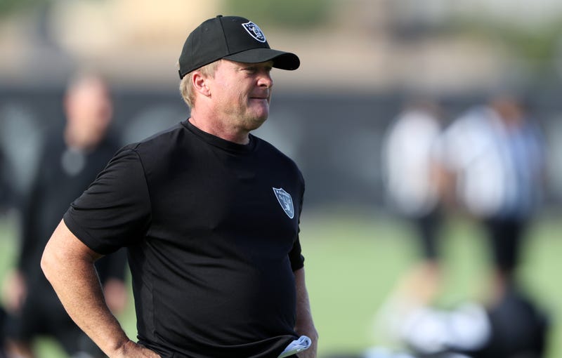 Las Vegas Raiders coach Jon Gruden oversees a team practice