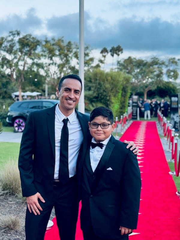 Josh Carranco (left) and Bryan, now 14 years old (right)