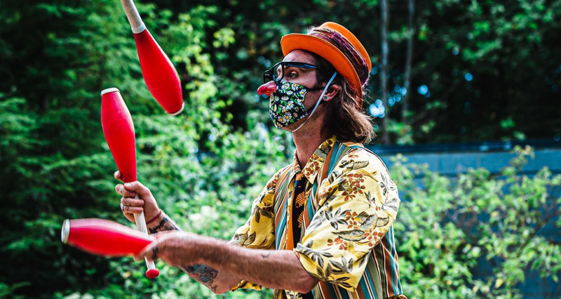 Professional clown O’Ryan McGowan-Arrowroot saw his indoor performances cancelled by the pandemic.