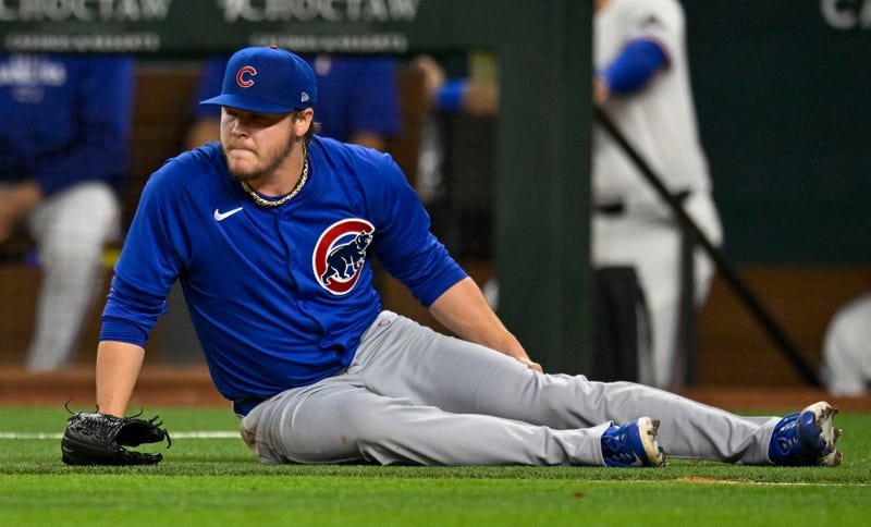 Cubs left-hander Justin Steele reacts after suffering a left hamstring injury.