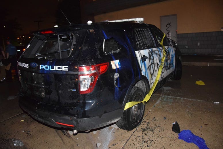 Destroyed police car