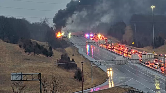 Video still of double semi crash in KCK on I-70
