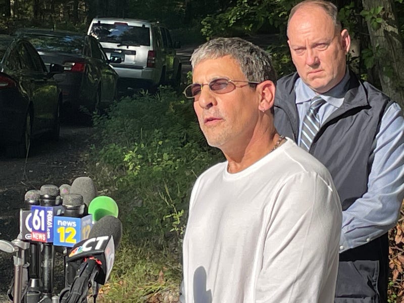 Carl Mazzamaro speaking to reporters as he visited the site where his daughter Kelsey's body was found in May, 2018. Photo 9/2/21