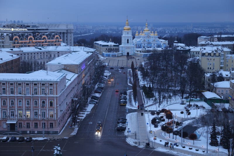 St. Michael's Golden-Domed Monastery, originally built in the Middle Ages under Kyivan Rus, stands on January 23, 2022 in Kyiv, Ukraine.