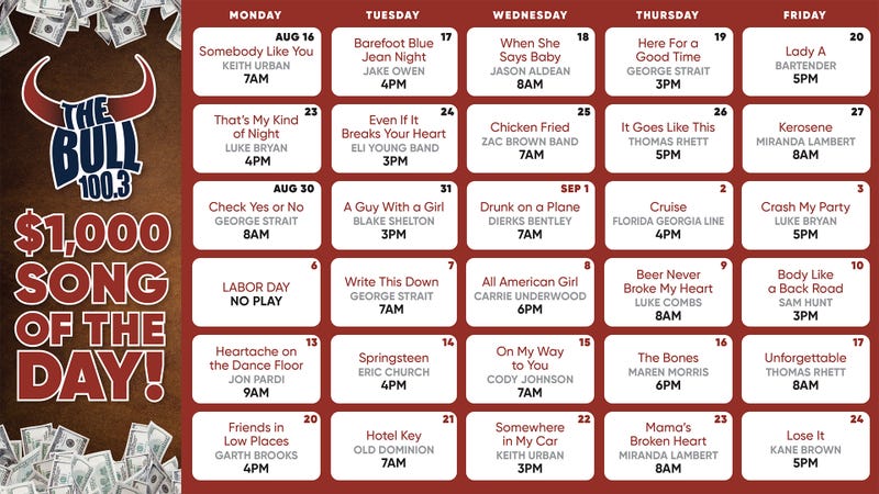 $1,000 Song of the Day Calendar