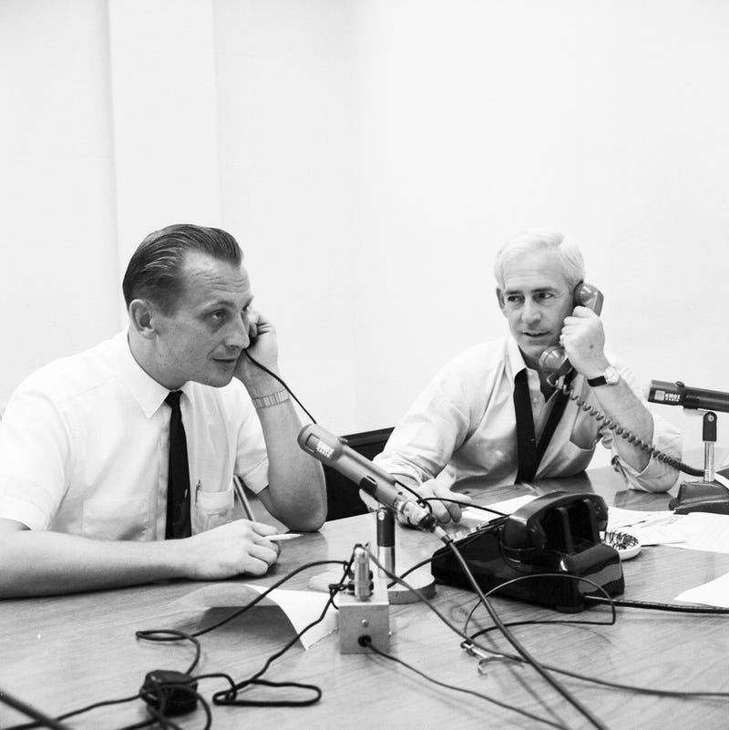 Bob Hardy and Jack Buck working in the KMOX office