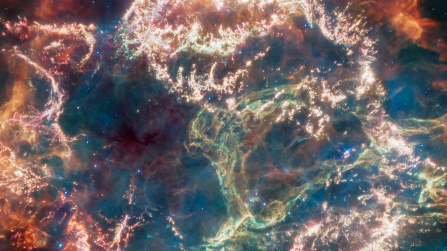 James Webb telescope reveals 'green monster' in the heart of a massive supernova remnant