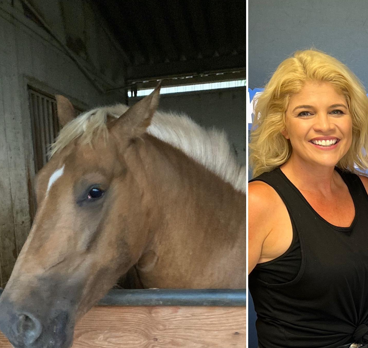 Kelli and the horse that her son said she looks like