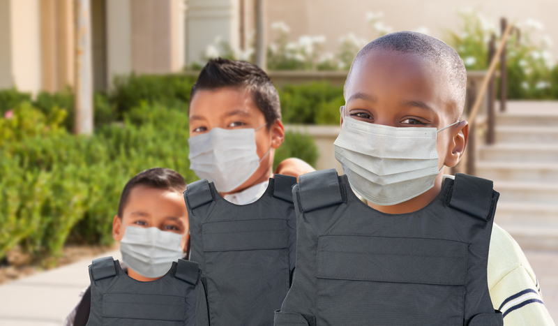 Children with masks and vests