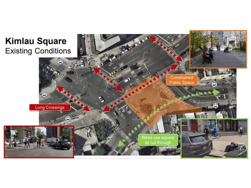A graphic highlighting the current conditions at Kimlau Square.