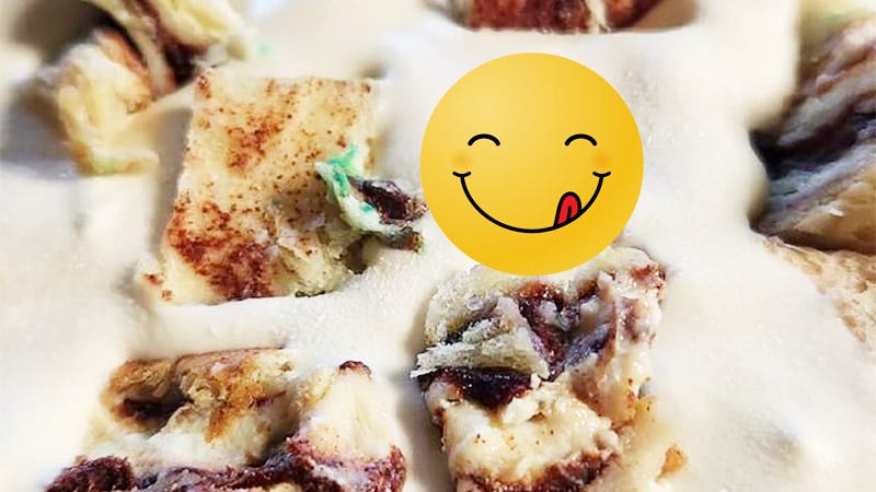 King cake pieces in ice cream with yum emoji