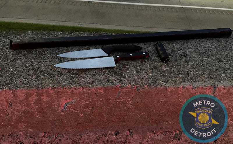 Knives, metal rod and pepper spray seized from man riding bike on freeway