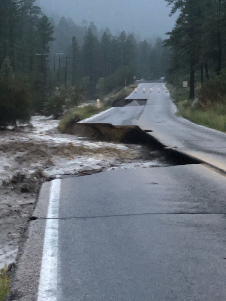 A portion of State Route 157 in the Spring Mountains is washed away by Tropical Storm Hilary