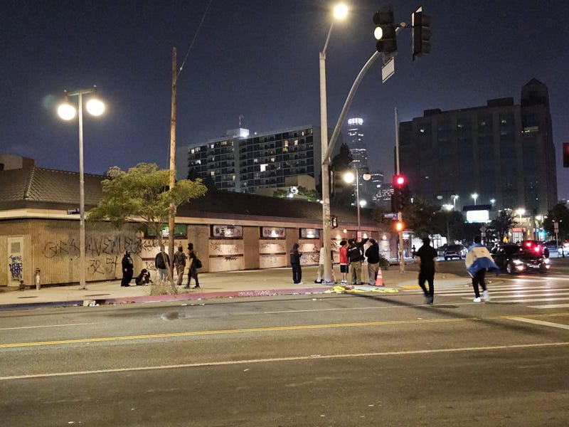Protestors in LA being pushed toward 2nd and Almeda by law enforcement as a night of protests - and vandalism - continued Monday.