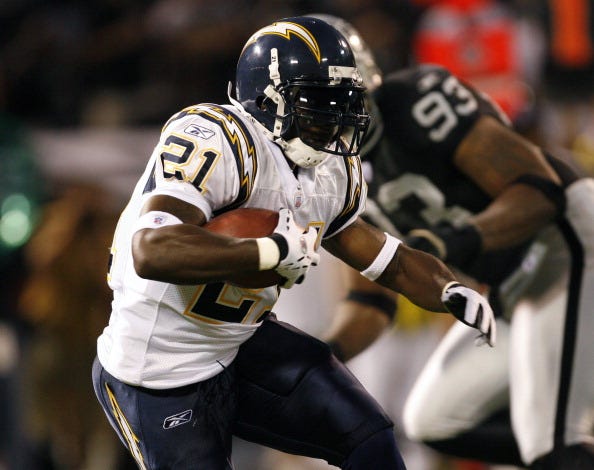 LaDainian Tomlinson looks for yards with the Chargers