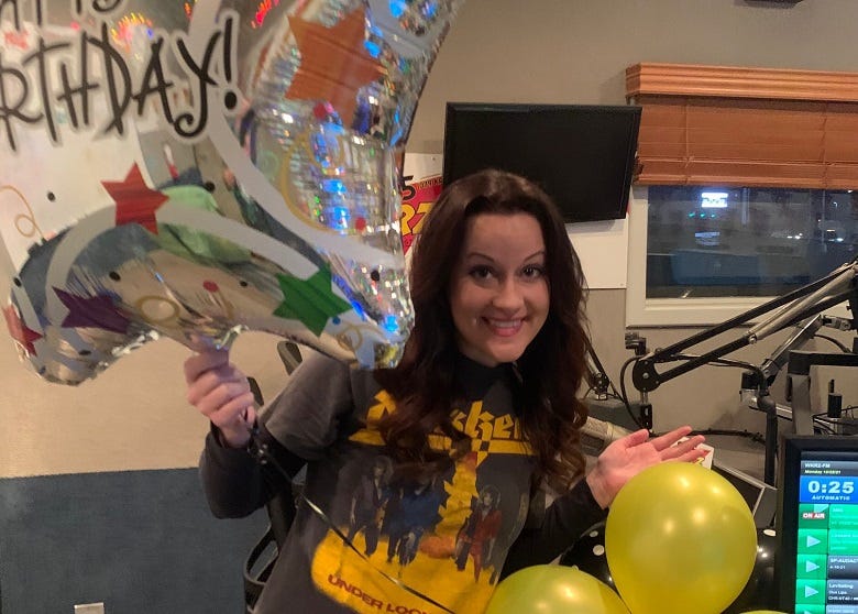 Lissa with birthday balloons