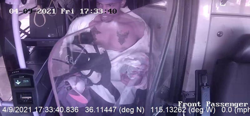 Surveillance snapshot of suspect in a bus attack on April 9th, 2021