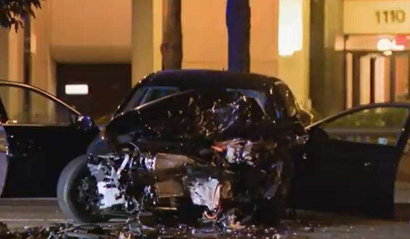 wrecked car on DuSable Lake Shore Drive