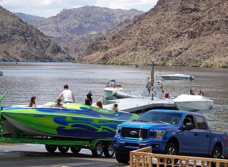 Boats are launched from a ramp at Lake Mead