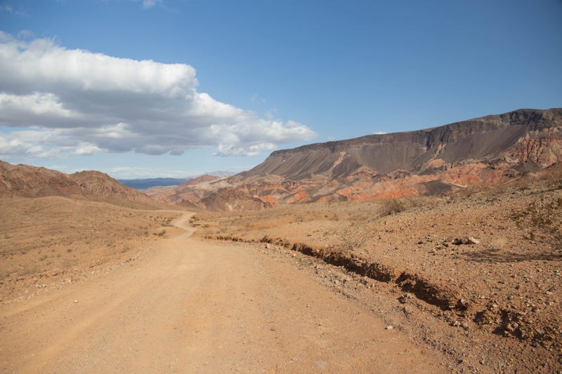 A dusty road runs through the Lake Mead National Recreation Area.