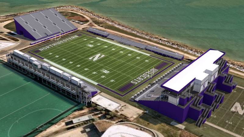 A rendering Northwestern's planned football stadium for the 2024 season, which is where the team will play its home games as construction on the new Ryan Field continues.