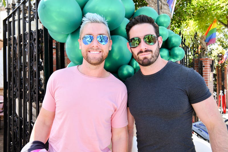 Lance Bass (L) and Michael Turchin attend The Abbey 30th Anniversary Ceremony at The Abbey on May 23, 2021 in West Hollywood, California.