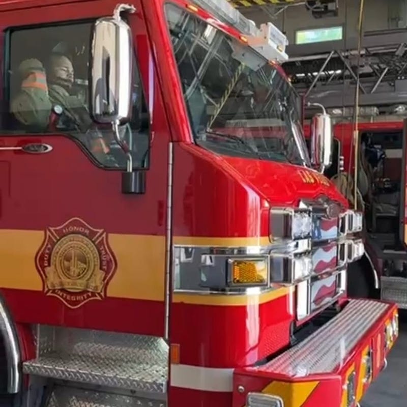 A Las Vegas Fire and Rescue engine gets ready to leave the station.