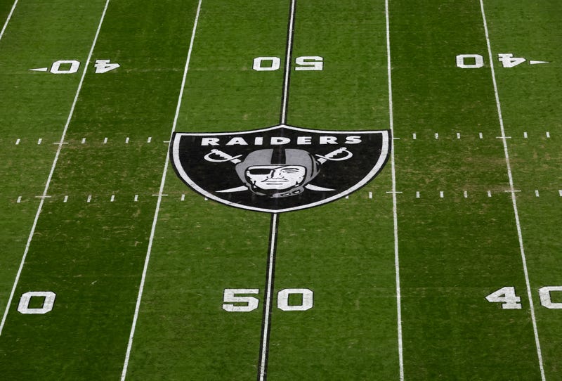 The Las Vegas' Raider logo displayed on the field at Allegiant Stadium