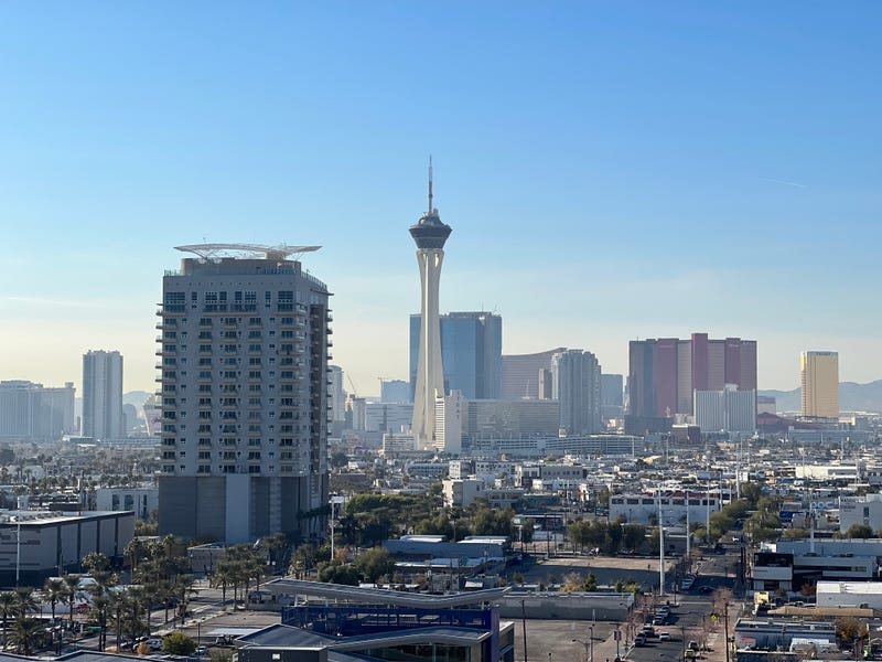 The skyline of Las Vegas, with the Strip in the background