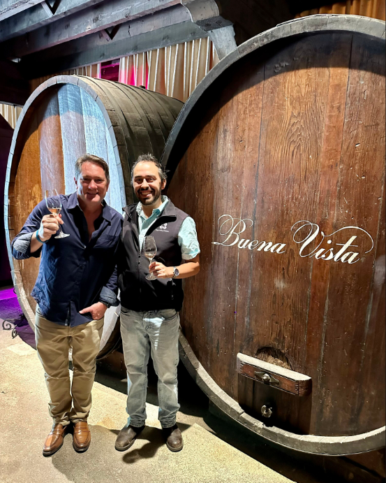 Liam Mayclem with Winemaker Ryan Lynch of Buena Vista Winery.