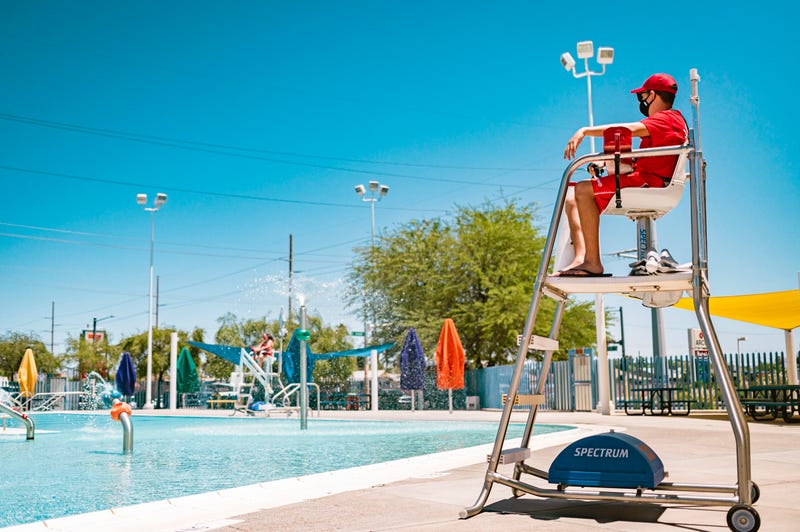 A lifeguard watches over a city pool in Las Vegas
