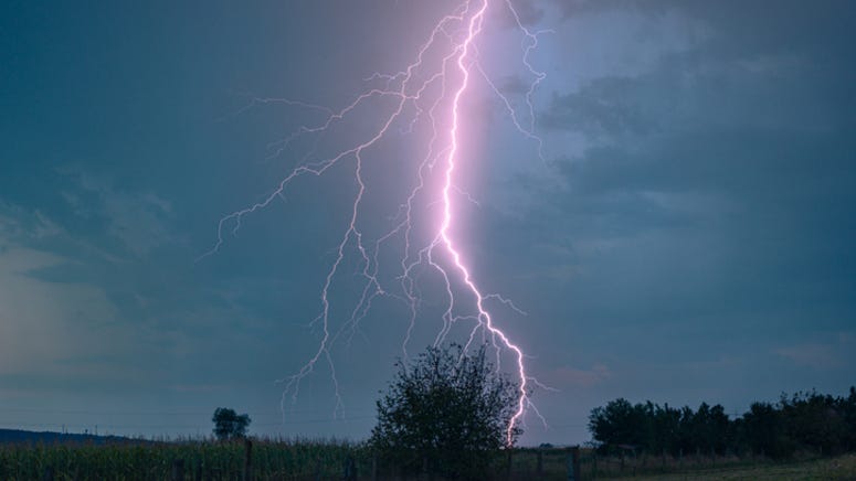 Lightning strikes pickup truck in Texas engulfing it in flames