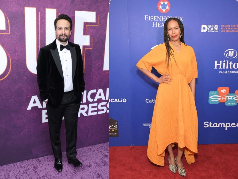 Lin-Manuel Miranda attends the "Suffs" Broadway Opening Night at Music Box Theatre on April 18, 2024 //  Eisa Davis attends the closing night screening of "Ex-Husbands" at the 35th annual Palm Springs International Film Festival on January 13, 2024.
