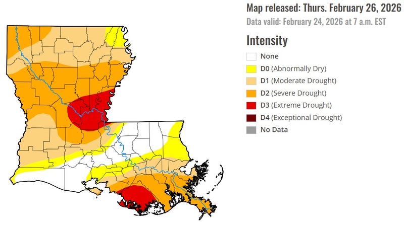 Much of Louisiana in 'moderate to extreme' drought