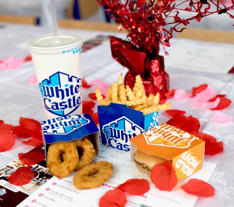 White Castle food and Valentine's Day decorations