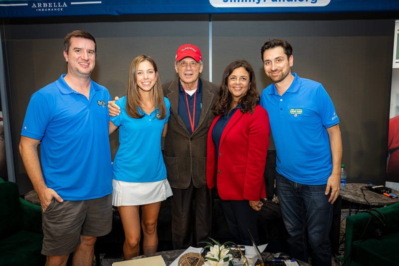 Larry Lucchino with Jones & Mego with Arcand at the WEEI/NESN Jimmy Fund Radio-Telethon
