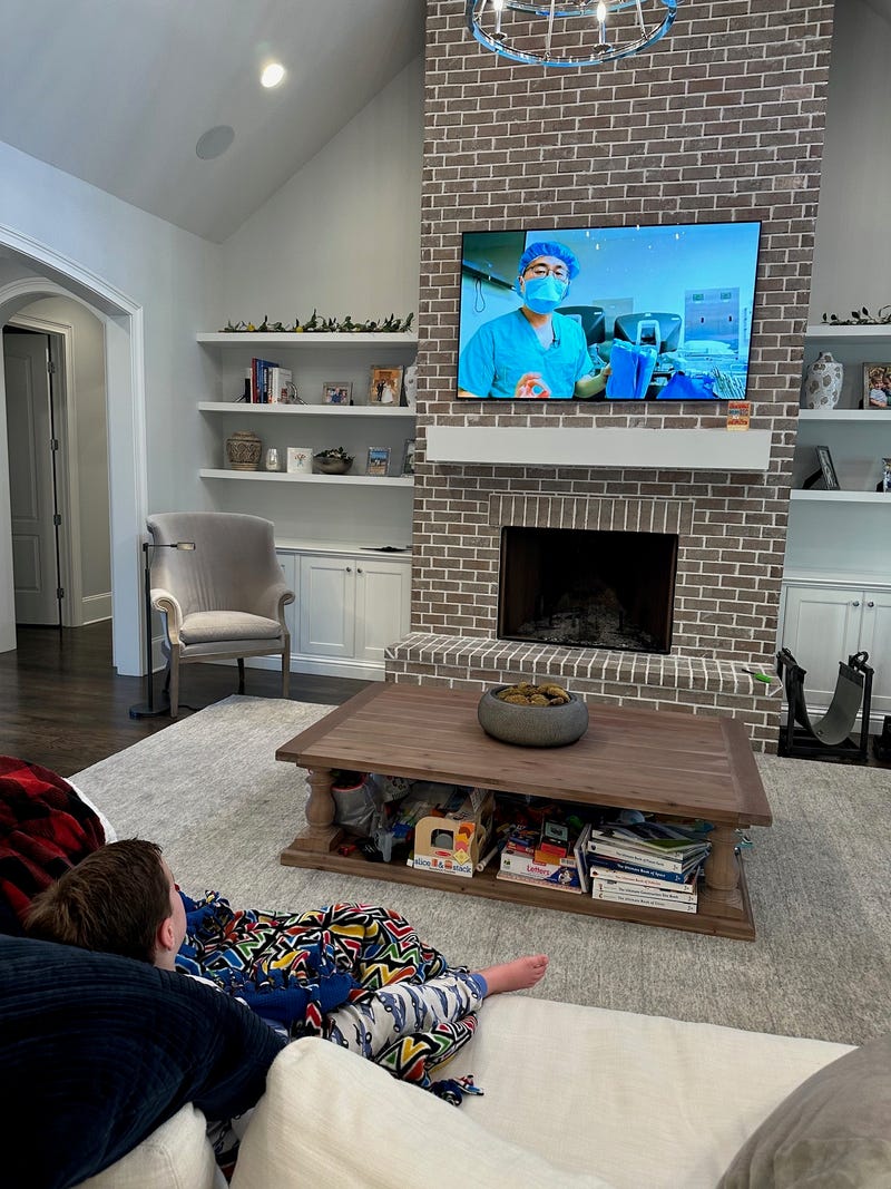 Luke watching Dr. Kim's video.