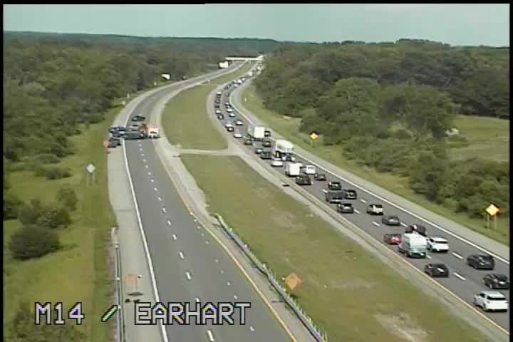 Traffic camera shows freeway closure on M-14 due to police investigation