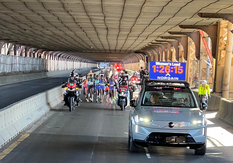 Runners making their way across the Queensboro Bridge on Nov. 3, 2024, for the TCS New York City Marathon.