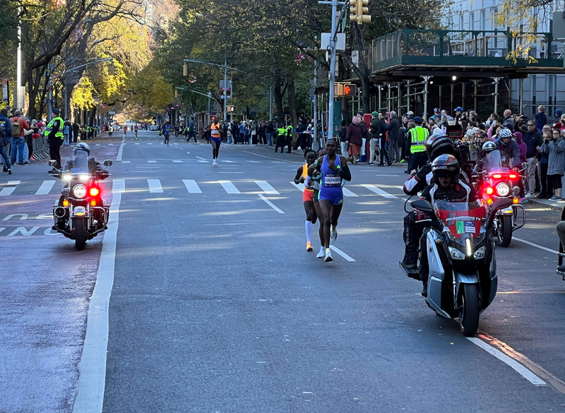 Runners making their way down Fifth Avenue in the Upper East Side on Nov. 3, 2024, for the TCS New York City Marathon.
