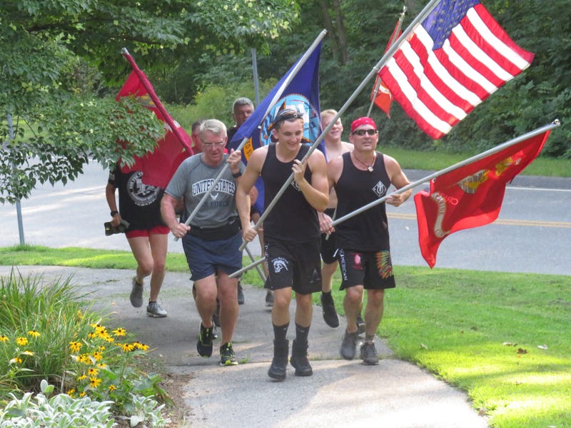 A group organized by local Marines runs in memory of service members killed outside Kabul Airport; Coventry, CT, 8/27/21