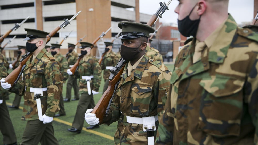 Marines practice for inaugural parade in jackets that salute their history