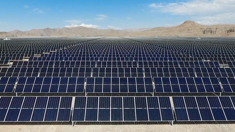 Massive solar panels northeast of Las Vegas