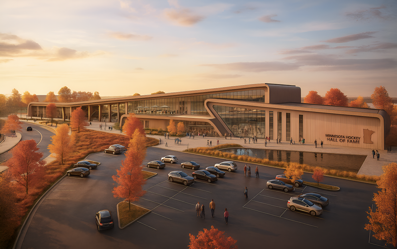 Another outdoor rendering showing the new Minnesota Hockey Hall of Fame.